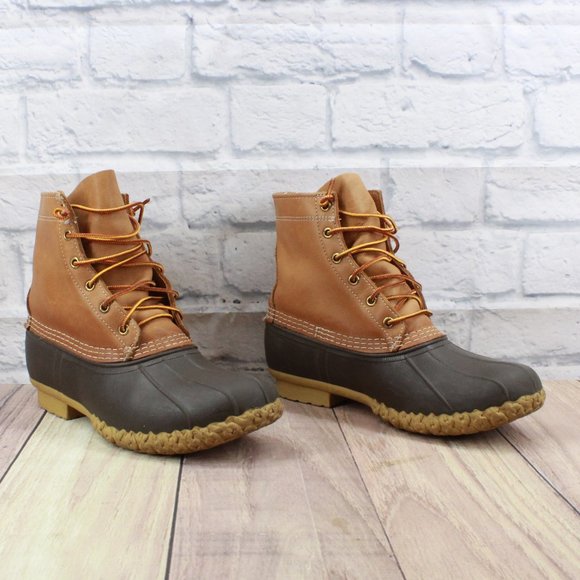 LL BEAN 8" Unlined Brown Leather Duck Bean Boots Size 8 Wide - Picture 3 of 10